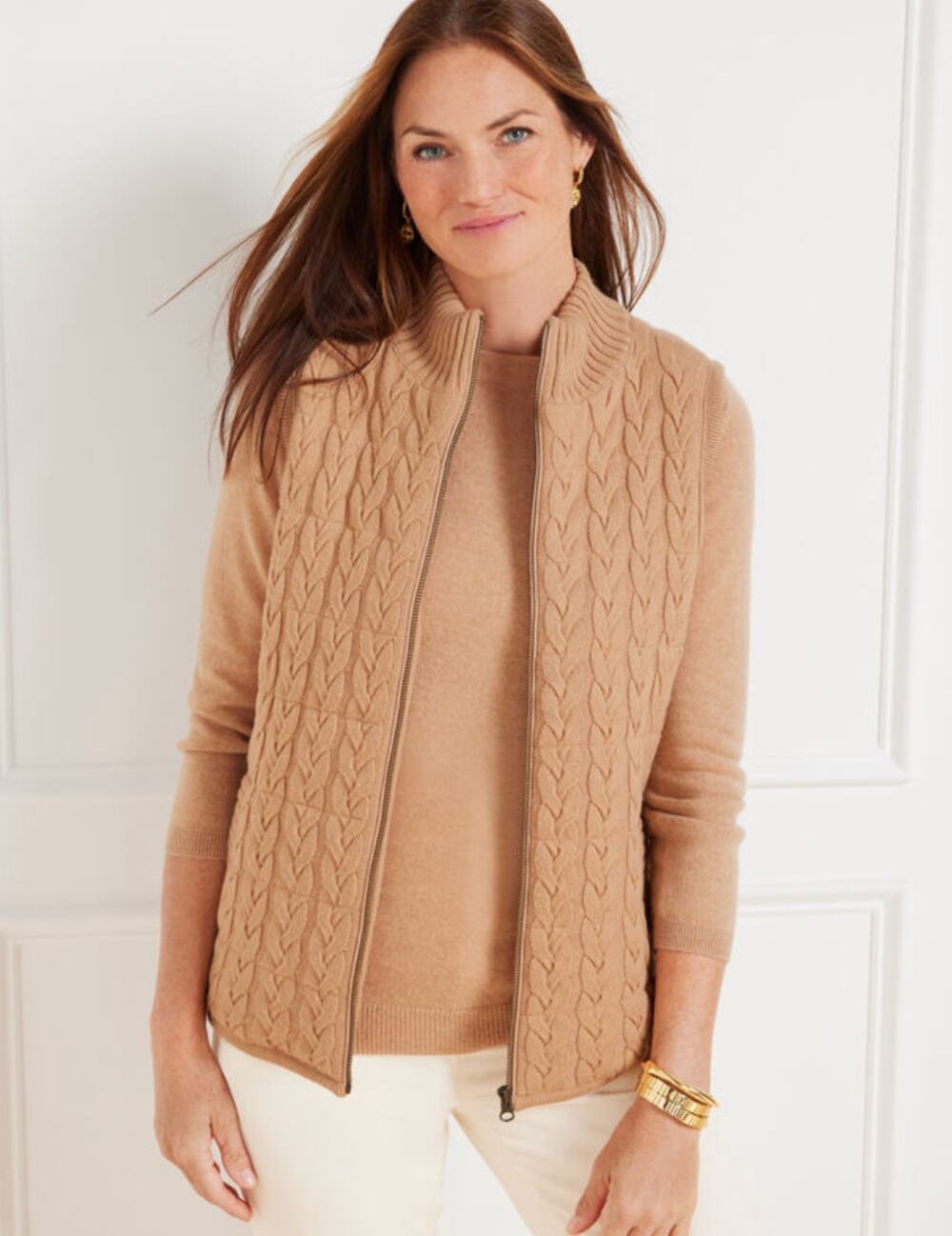 TALBOTS Quilted Sweater Puffer Vest in Camel NWT Size Women's Large